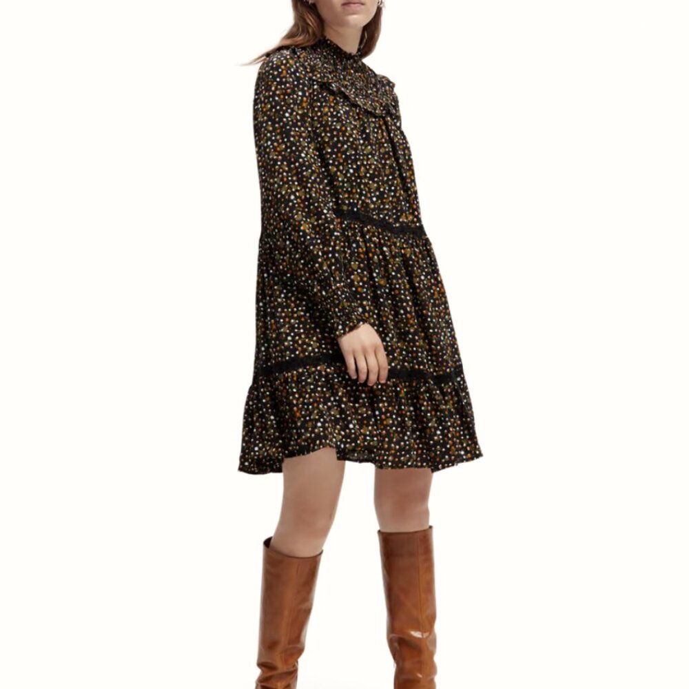 Scotch & Soda Floral Tiered Mini Dress XL Long Sleeve Boho